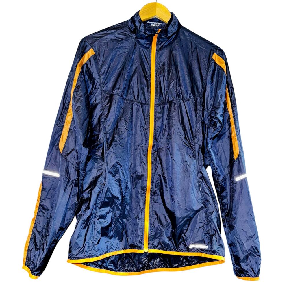Brooks Women's Windbreaker Jacket Large Blue Vented Lightweight‎ Run Reflective